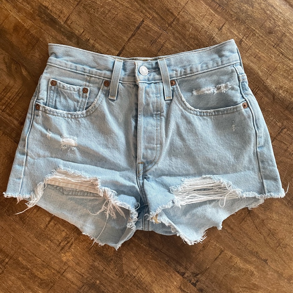 Levi's Light Blue Distressed Jean Shorts